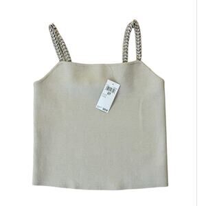 House of Harlow 1960 diamond Rhinestone Embellished Straps Beige Cropped Top XS